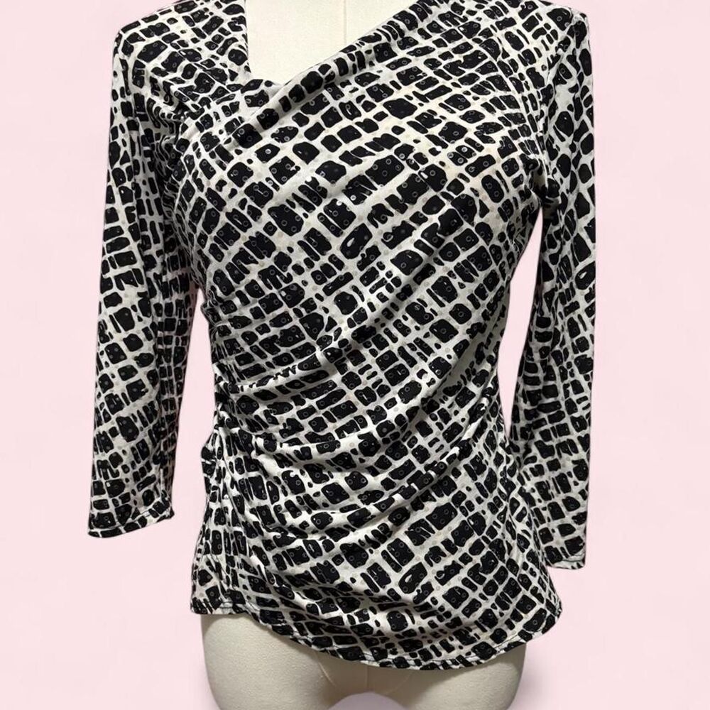 MSK Petite Black & Ivory Sequin Cowl Neck Top